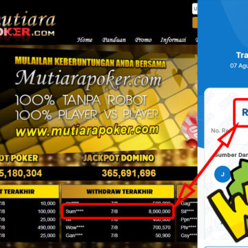 Bukti Withdraw ( 8.000.000,-) Member Setia Mutiarapoker