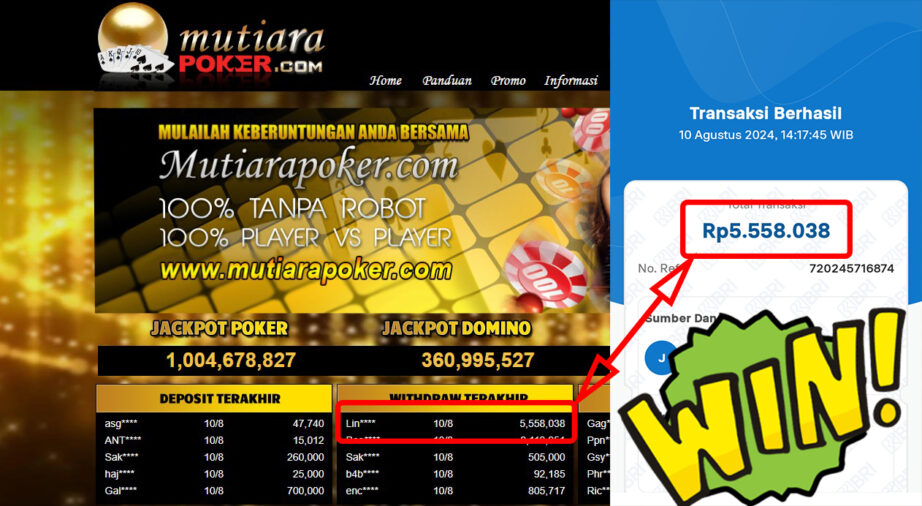 Bukti Withdraw ( 5,558,038,-) Member Setia Mutiarapoker