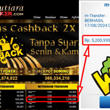 Bukti Withdraw ( 5,200,930,-) Member Setia Mutiarapoker