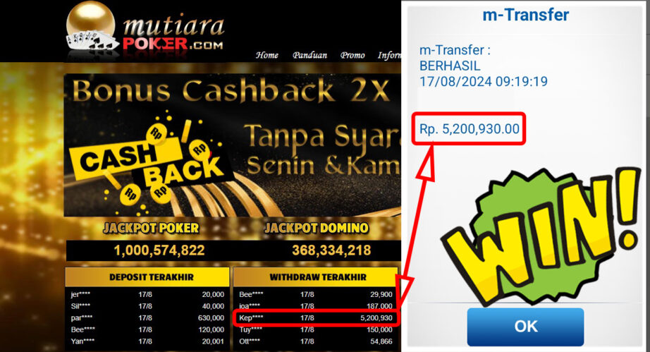 Bukti Withdraw ( 5,200,930,-) Member Setia Mutiarapoker