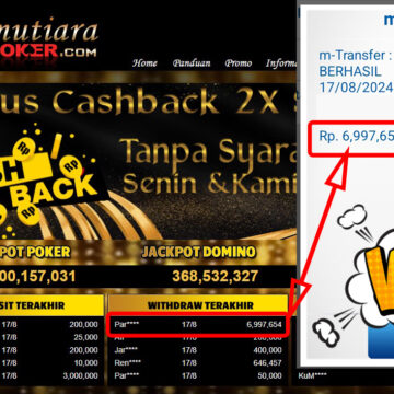 Bukti Withdraw ( 6,997,654,-) Member Setia Mutiarapoker