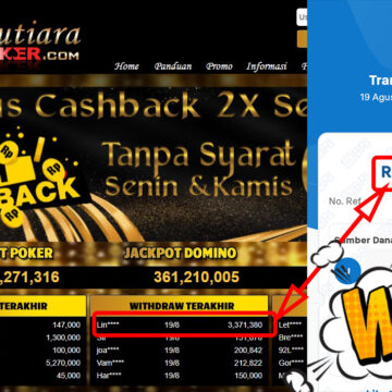 Bukti Withdraw ( 3,371,380,-) Member Setia Mutiarapoker