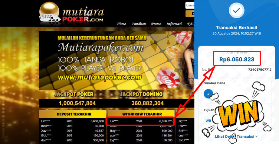 Bukti Withdraw (6,050,823,-) Member Setia Mutiarapoker