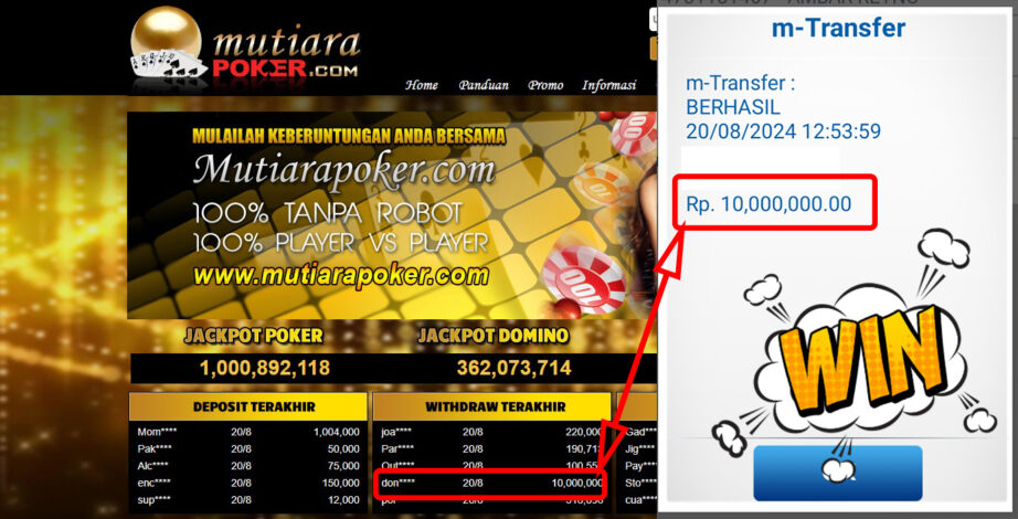 Bukti Withdraw (10.000.000,-) Member Setia Mutiarapoker