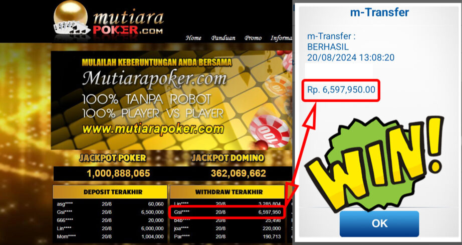 Bukti Withdraw (6,597,950,-) Member Setia Mutiarapoker