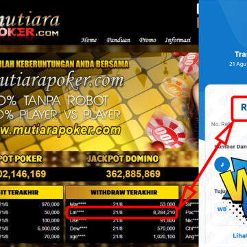 Bukti Withdraw (8,284,210,-) Member Setia Mutiarapoker