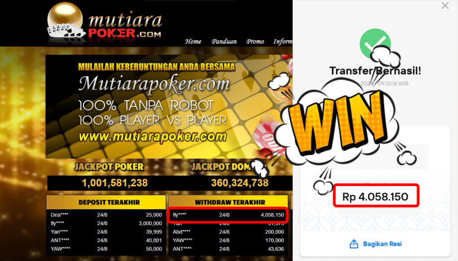 Bukti Withdraw (4,058,150,-) Member Setia Mutiarapoker