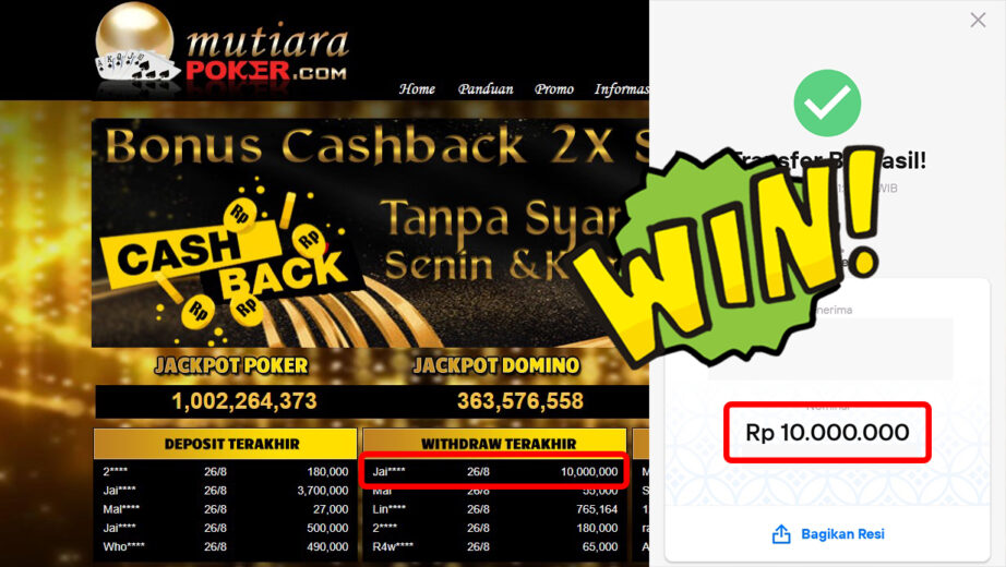 Bukti Withdraw ( 10.000.000,-) Member Setia Mutiarapoker