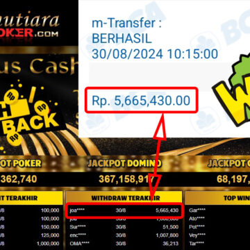 Bukti Withdraw ( 5,665,430,-) Member Setia Mutiarapoker