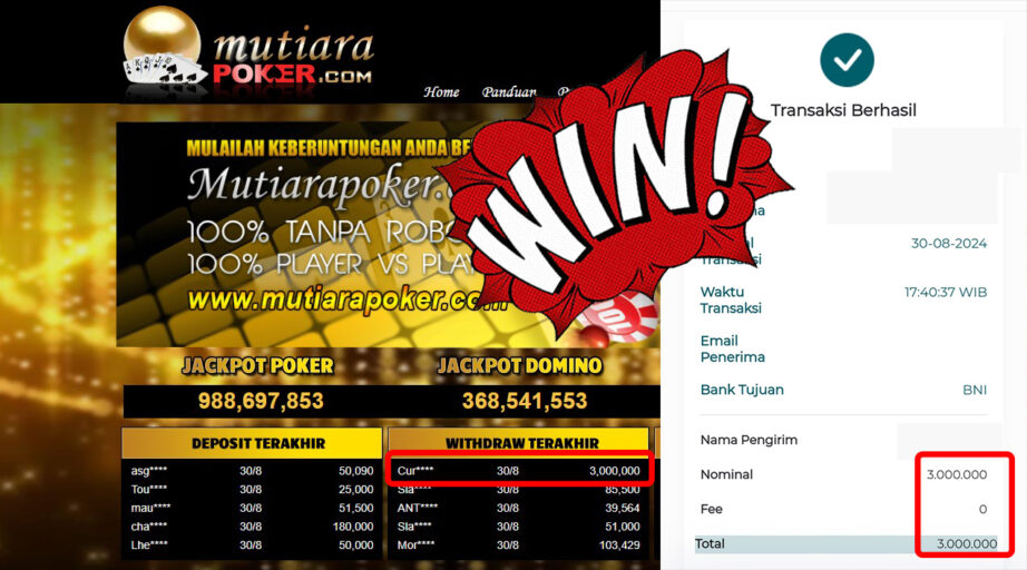 Bukti Withdraw ( 3,000,000,-) Member Setia Mutiarapoker