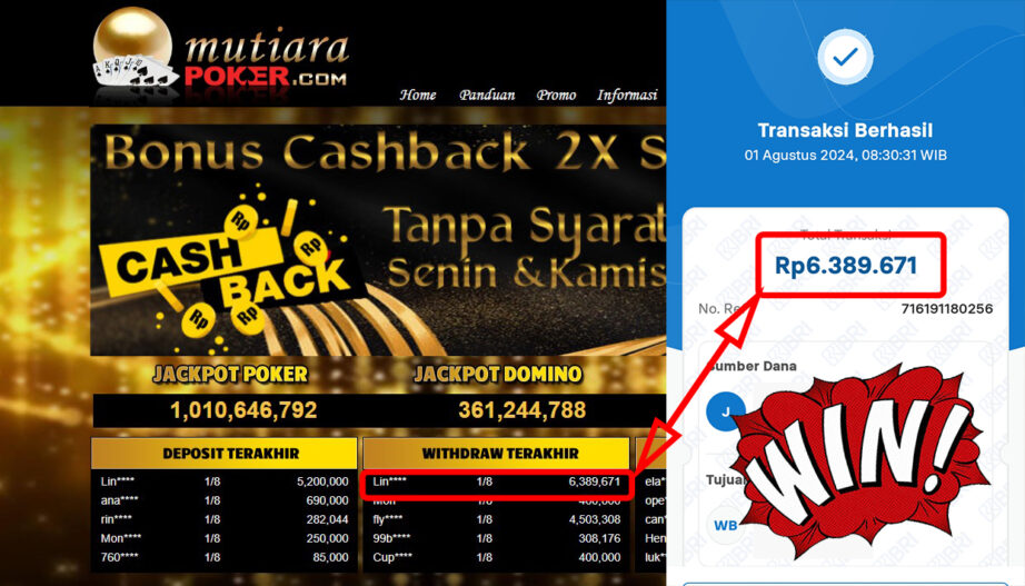 Bukti Withdraw ( 6,389,671,-) Member Setia Mutiarapoker