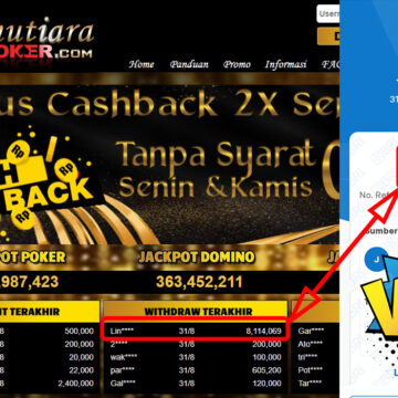 Bukti Withdraw ( 8,114,069,-) Member Setia Mutiarapoker