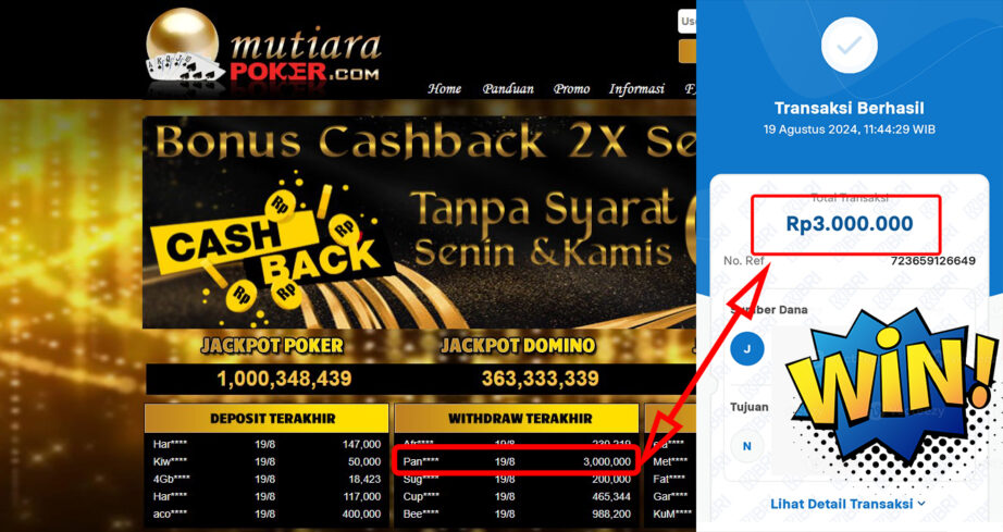 Bukti Withdraw ( 3.000.000,-) Member Setia Mutiarapoker