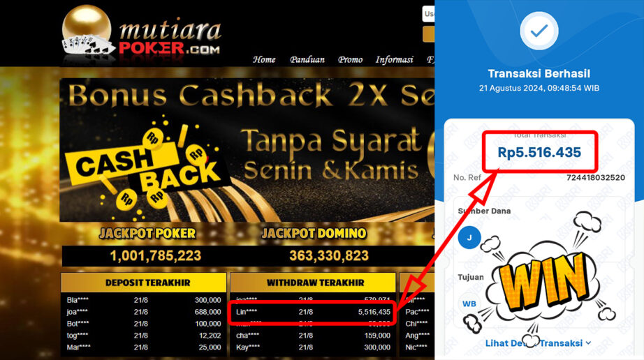 Bukti Withdraw (5,516,435,-) Member Setia Mutiarapoker