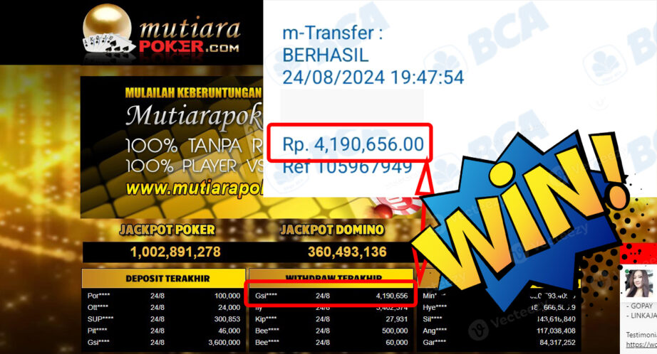 Bukti Withdraw (4,190,656,-) Member Setia Mutiarapoker