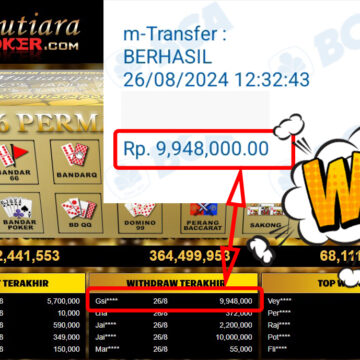 Bukti Withdraw ( 9,948,000,-) Member Setia Mutiarapoker