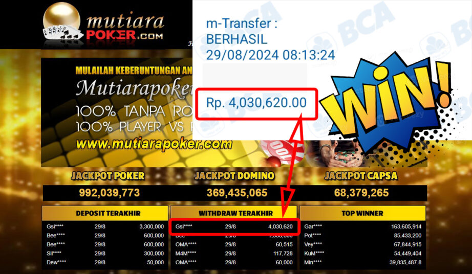 Bukti Withdraw ( 4,030,620,-) Member Setia Mutiarapoker