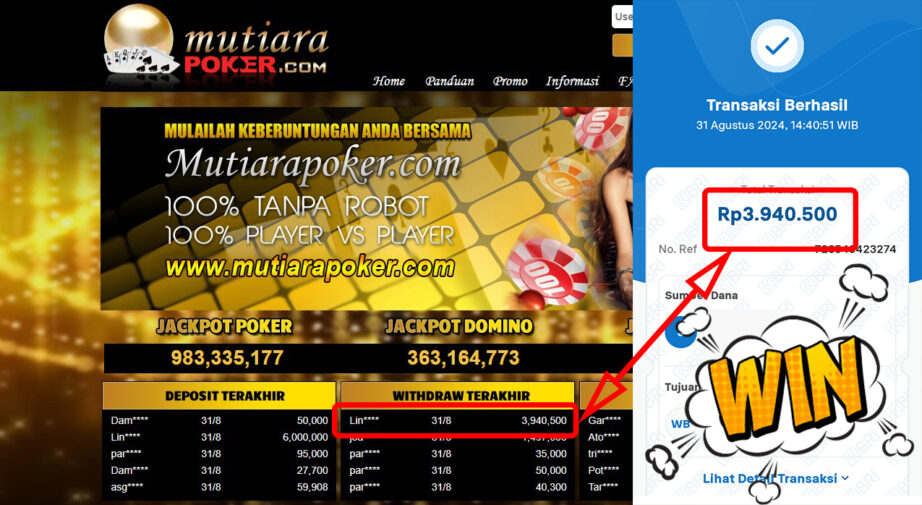 Bukti Withdraw ( 3,940,500,-) Member Setia Mutiarapoker