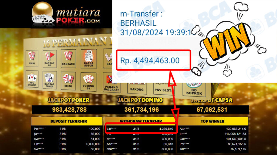 Bukti Withdraw ( 4,494,463,-) Member Setia Mutiarapoker