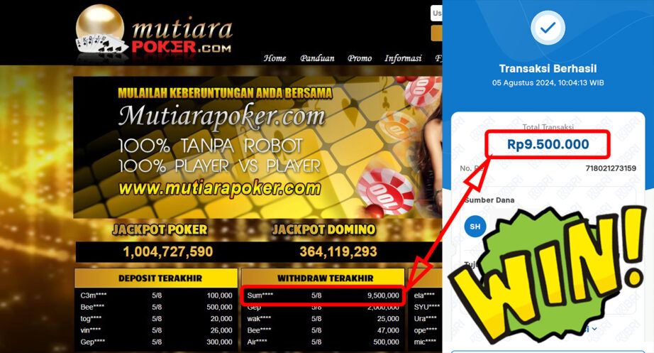 Bukti Withdraw ( 9.500.000,-) Member Setia Mutiarapoker