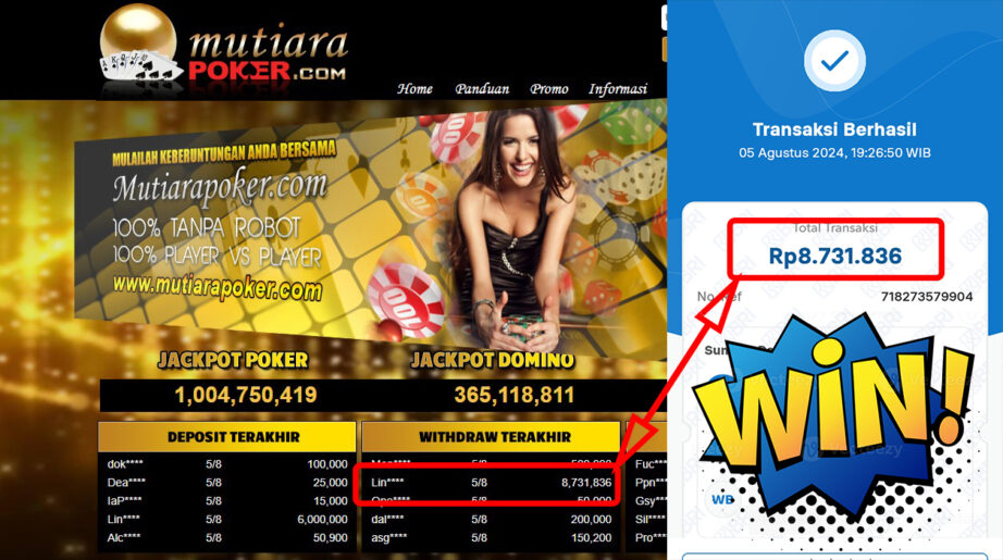 Bukti Withdraw ( 8.731.836,-) Member Setia Mutiarapoker