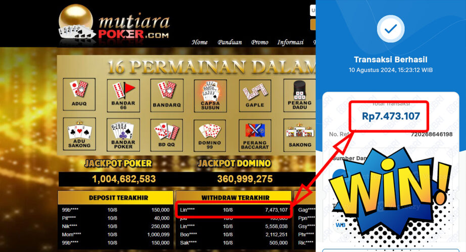 Bukti Withdraw ( 7,473,107,-) Member Setia Mutiarapoker