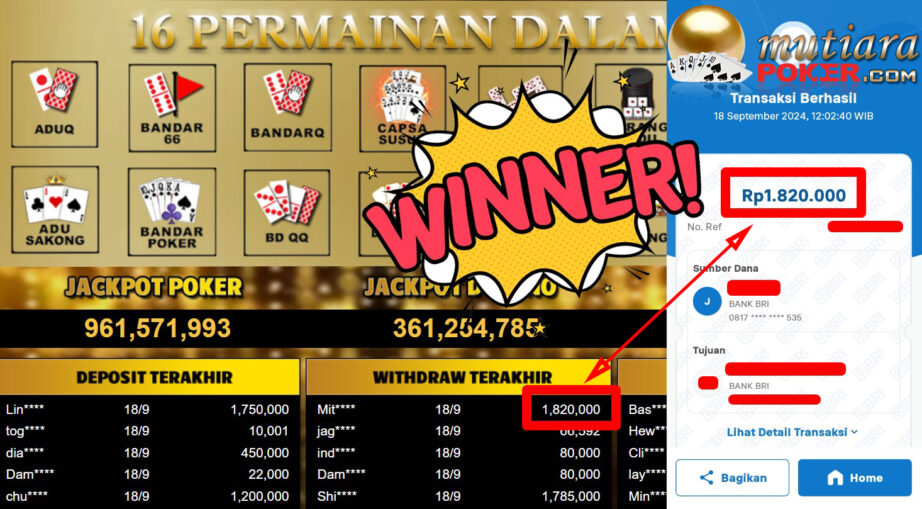 Bukti Withdraw ( 1.820.000,-) Member Setia Mutiarapoker