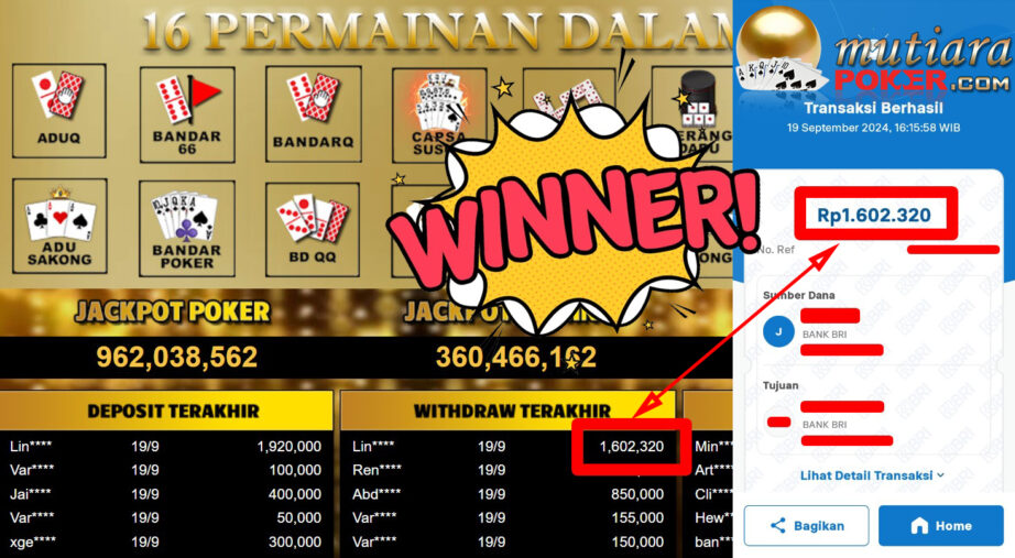 Bukti Withdraw ( 1.602.320,-) Member Setia Mutiarapoker