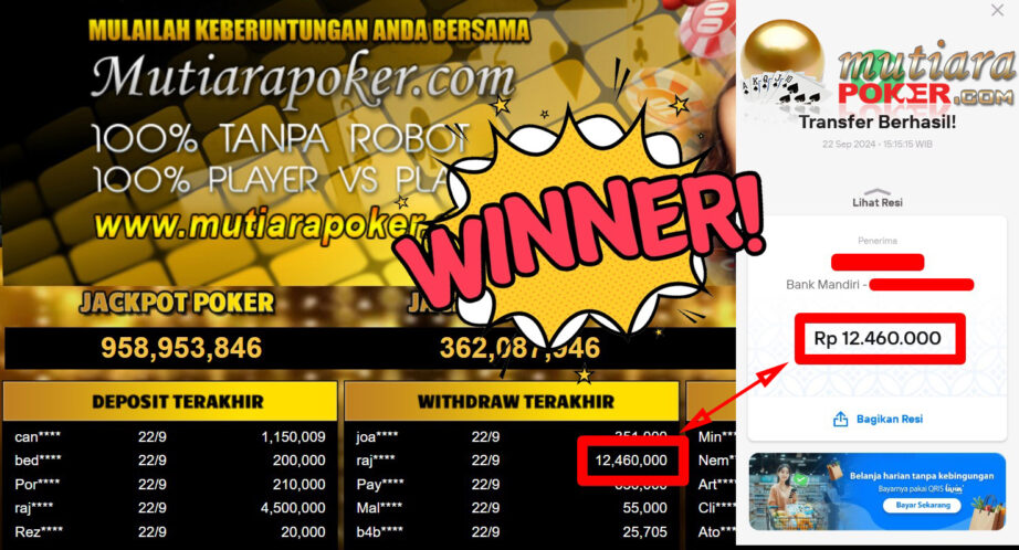 Bukti Withdraw ( 12.460.000,-) Member Setia Mutiarapoker