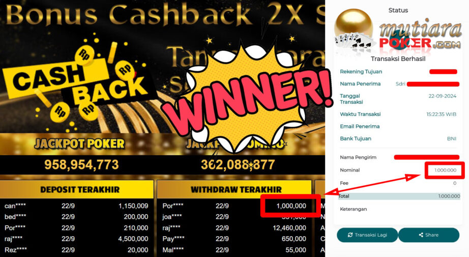 Bukti Withdraw ( 1.000.000,-) Member Setia Mutiarapoker