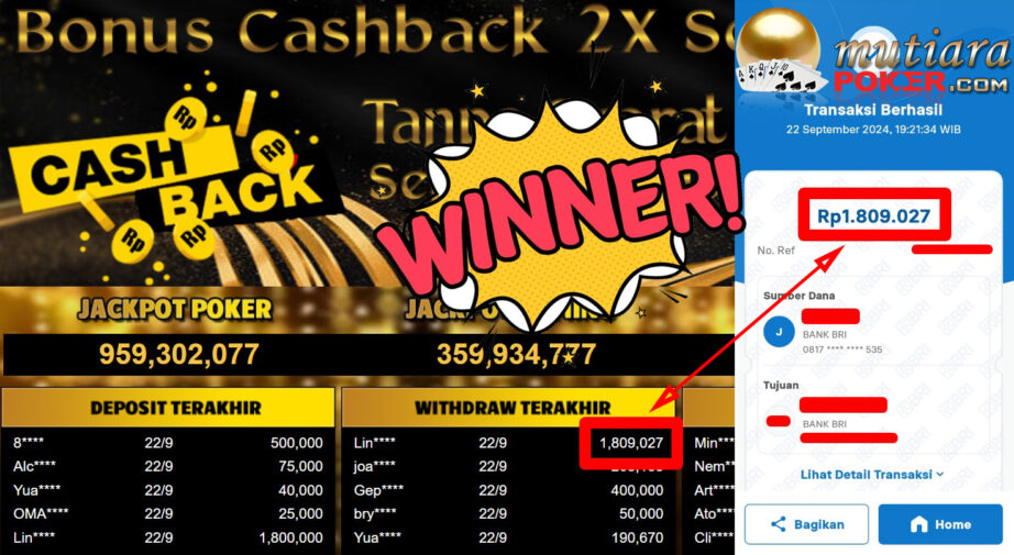 Bukti Withdraw ( 1.809.027,-) Member Setia Mutiarapoker