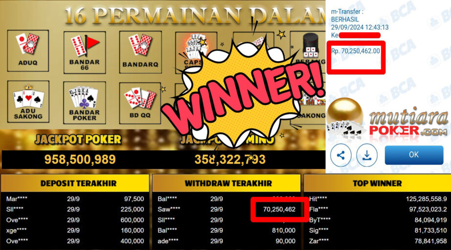 Bukti Withdraw ( 70.250.462,-) Member Setia Mutiarapoker