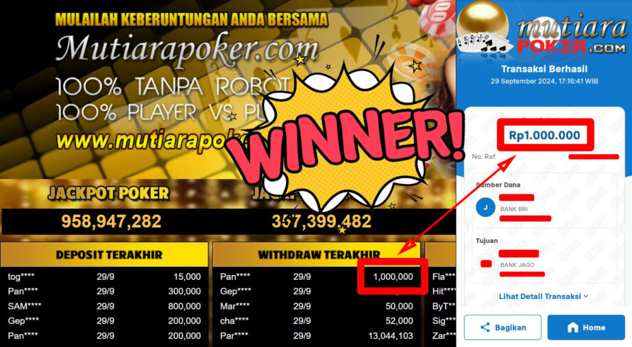 Bukti Withdraw ( 1.000.000,-) Member Setia Mutiarapoker