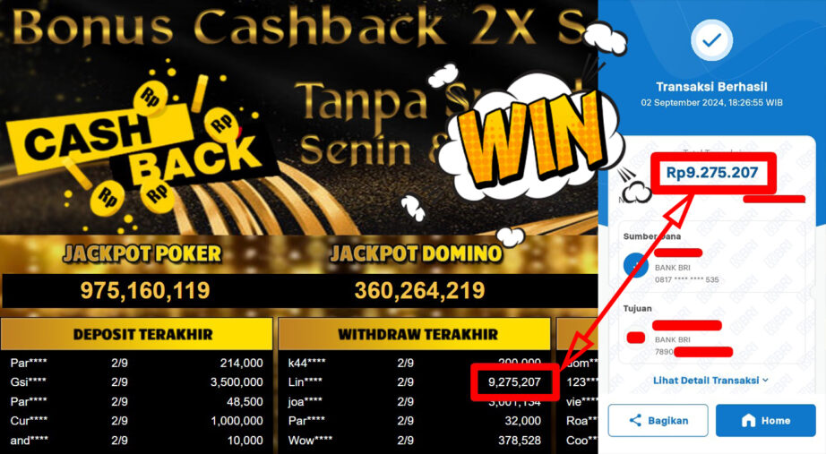 Bukti Withdraw ( 9,275,207,-) Member Setia Mutiarapoker