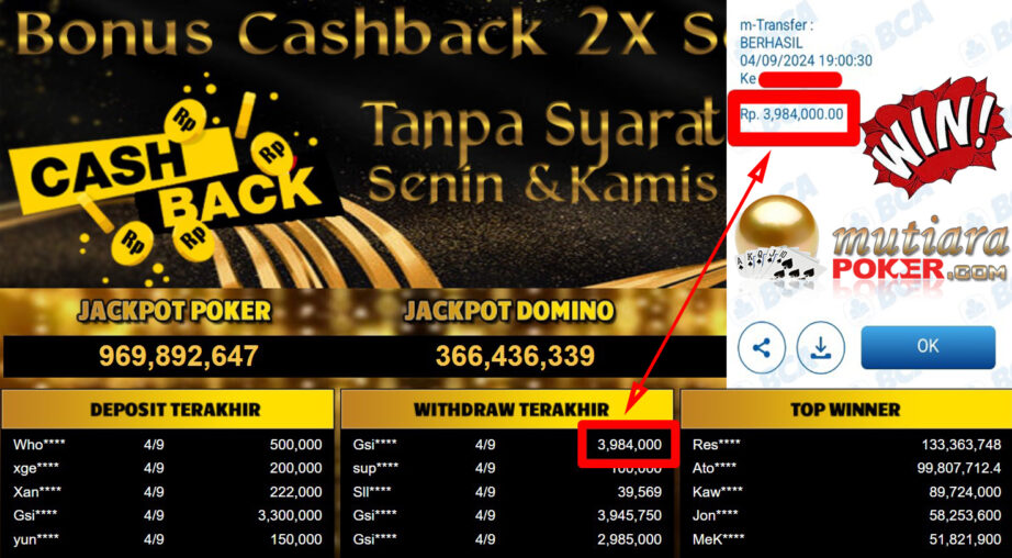 Bukti Withdraw ( 3.984.000,-) Member Setia Mutiarapoker