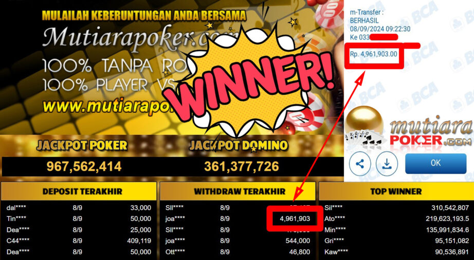 Bukti Withdraw ( 4.961.903,-) Member Setia Mutiarapoker