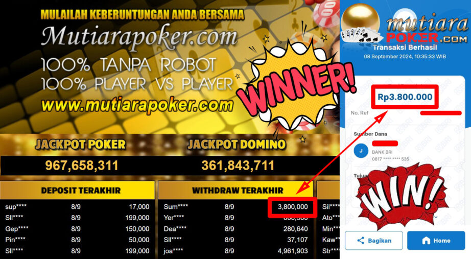 Bukti Withdraw ( 3.800.000,-) Member Setia Mutiarapoker