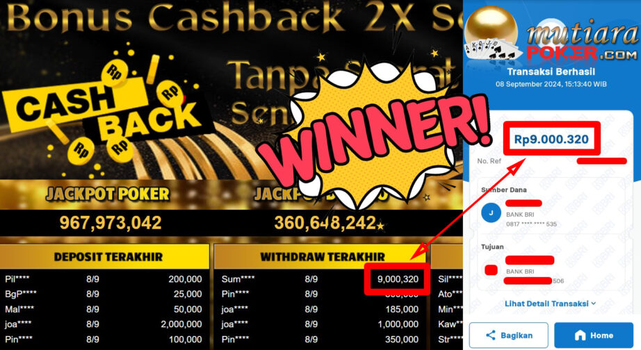 Bukti Withdraw ( 9.000.320,-) Member Setia Mutiarapoker