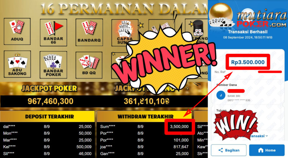 Bukti Withdraw ( 3.500.000,-) Member Setia Mutiarapoker