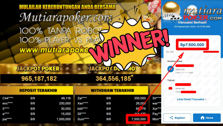 Bukti Withdraw ( 7.500.000,-) Member Setia Mutiarapoker