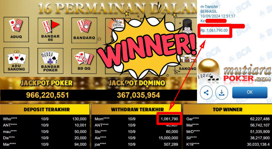 Bukti Withdraw ( 1.061.790,-) Member Setia Mutiarapoker