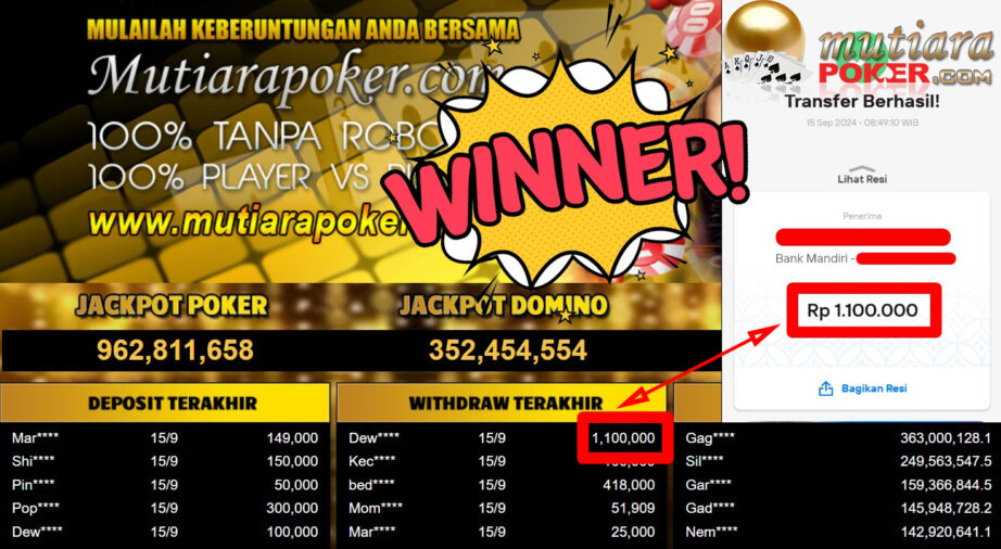 Bukti Withdraw ( 1.100.000,-) Member Setia Mutiarapoker