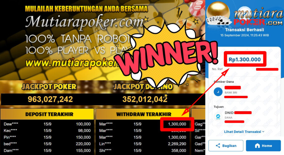 Bukti Withdraw ( 1.300.000,-) Member Setia Mutiarapoker