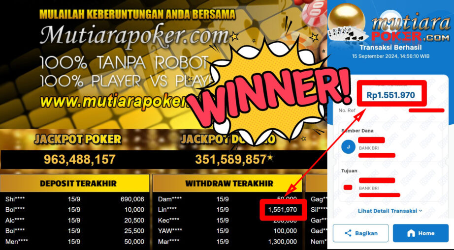 Bukti Withdraw ( 1.551.970,-) Member Setia Mutiarapoker