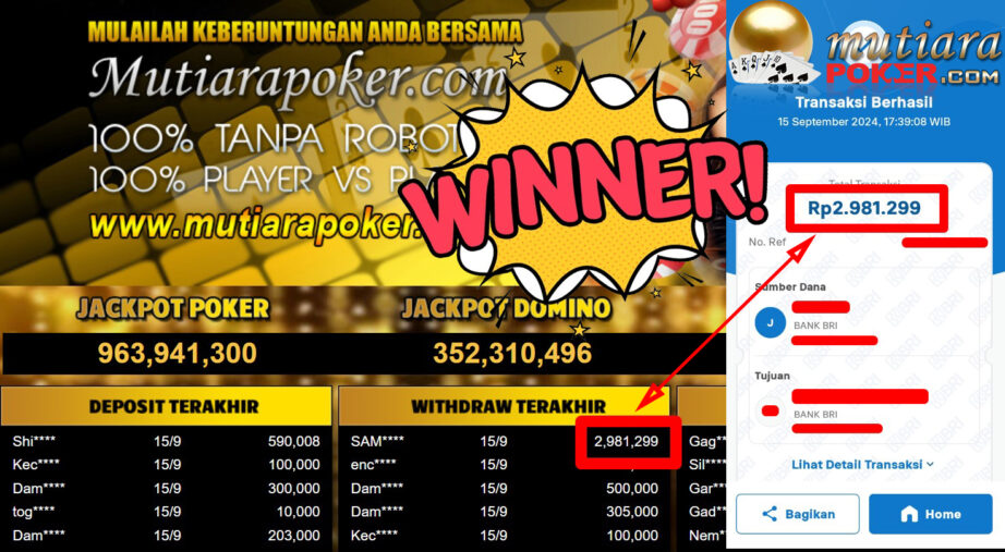 Bukti Withdraw ( 2.981.299,-) Member Setia Mutiarapoker