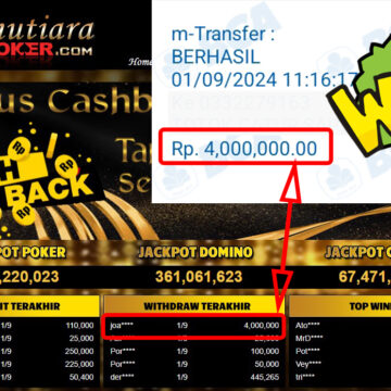 Bukti Withdraw ( 4,000,000,-) Member Setia Mutiarapoker