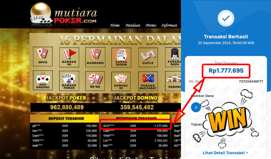 Bukti Withdraw ( 1,777,695,-) Member Setia Mutiarapoker