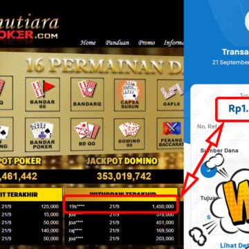 Bukti Withdraw ( 1,450,000,-) Member Setia Mutiarapoker