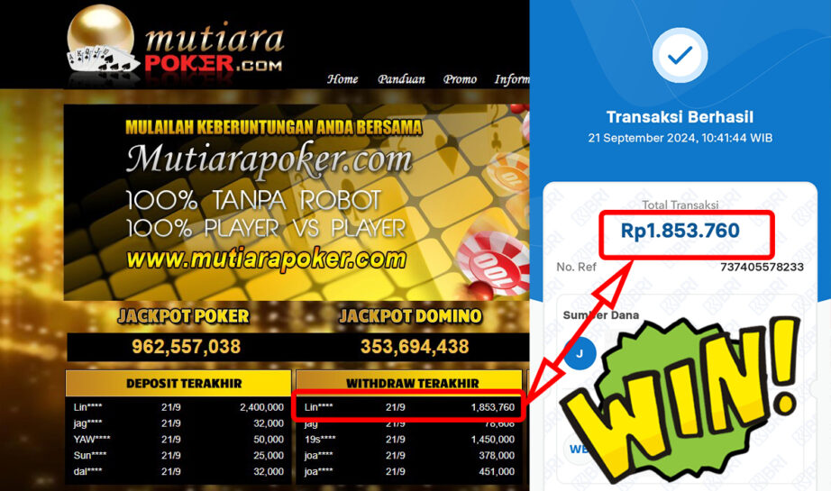 Bukti Withdraw ( 1,853,760,-) Member Setia Mutiarapoker