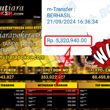 Bukti Withdraw ( 5,320,940,-) Member Setia Mutiarapoker